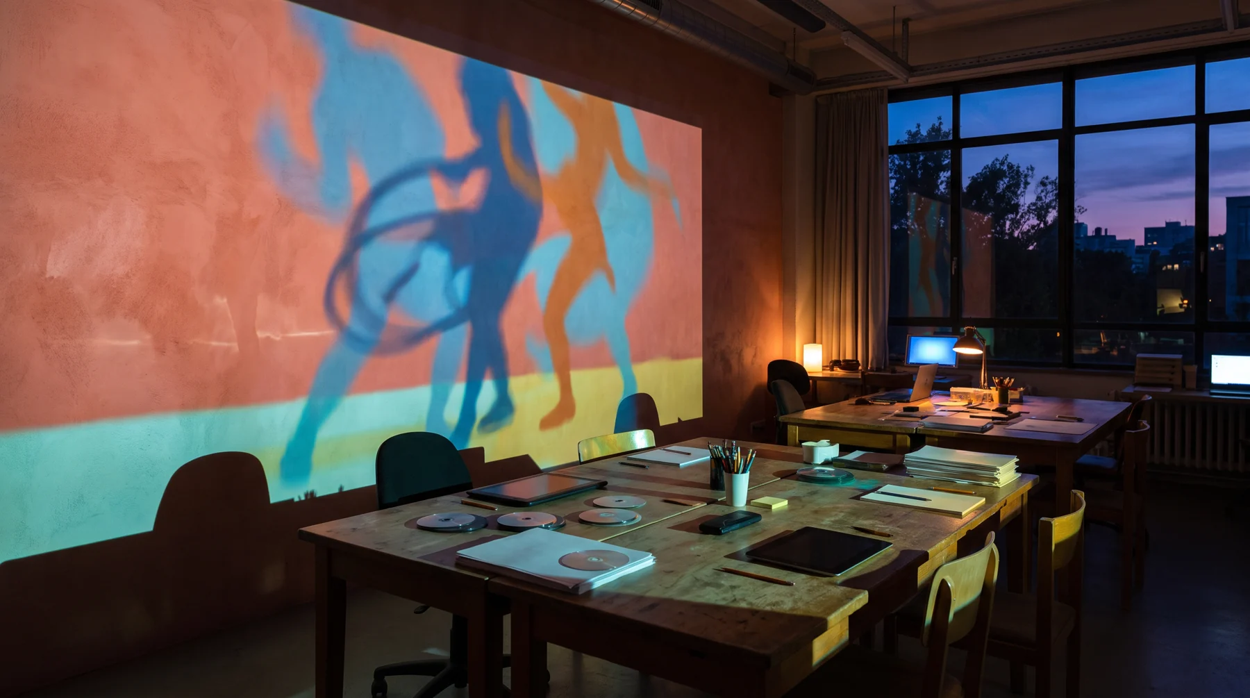Animation studio at evening