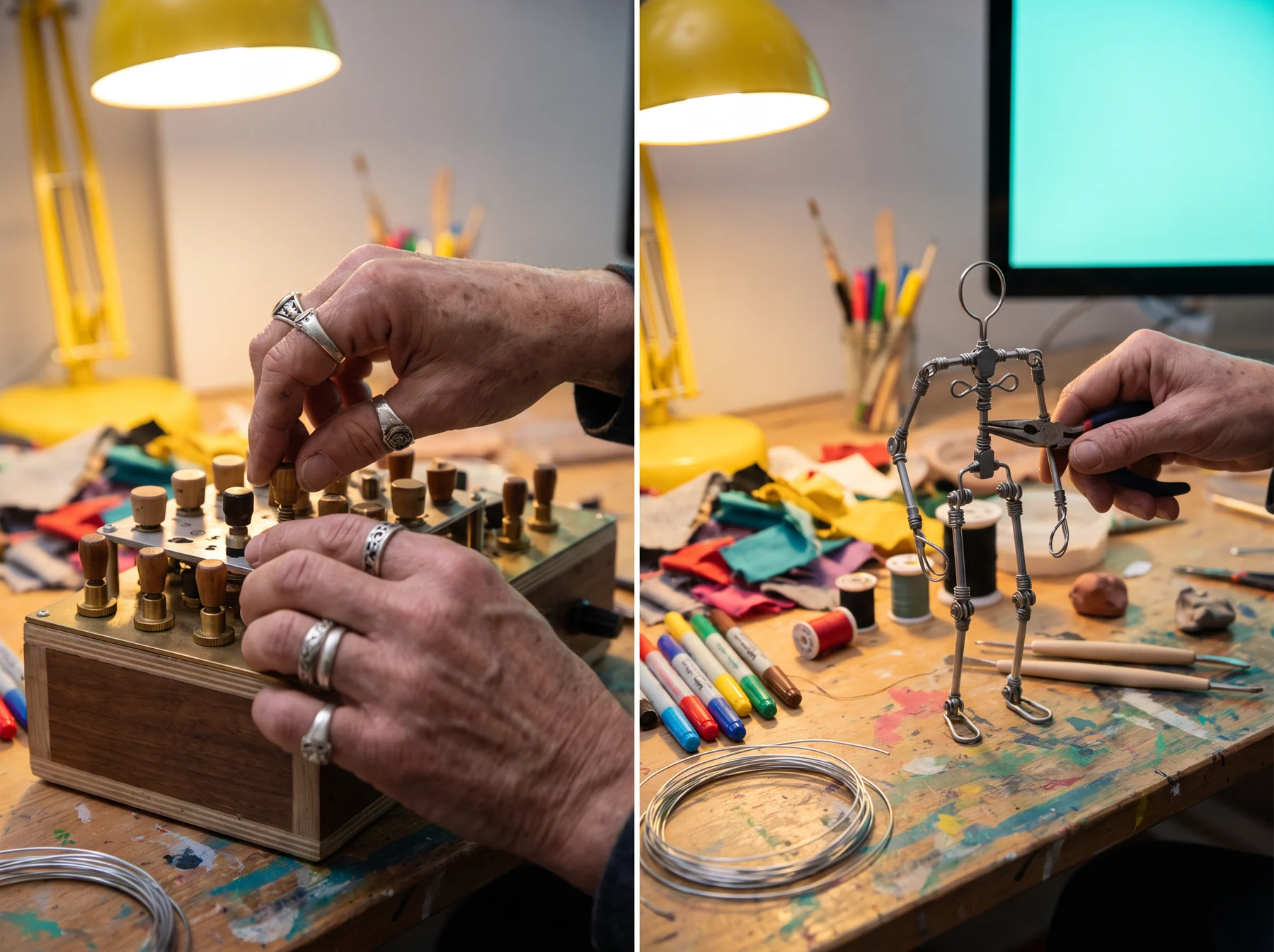 Hands adjusting a character rig armature