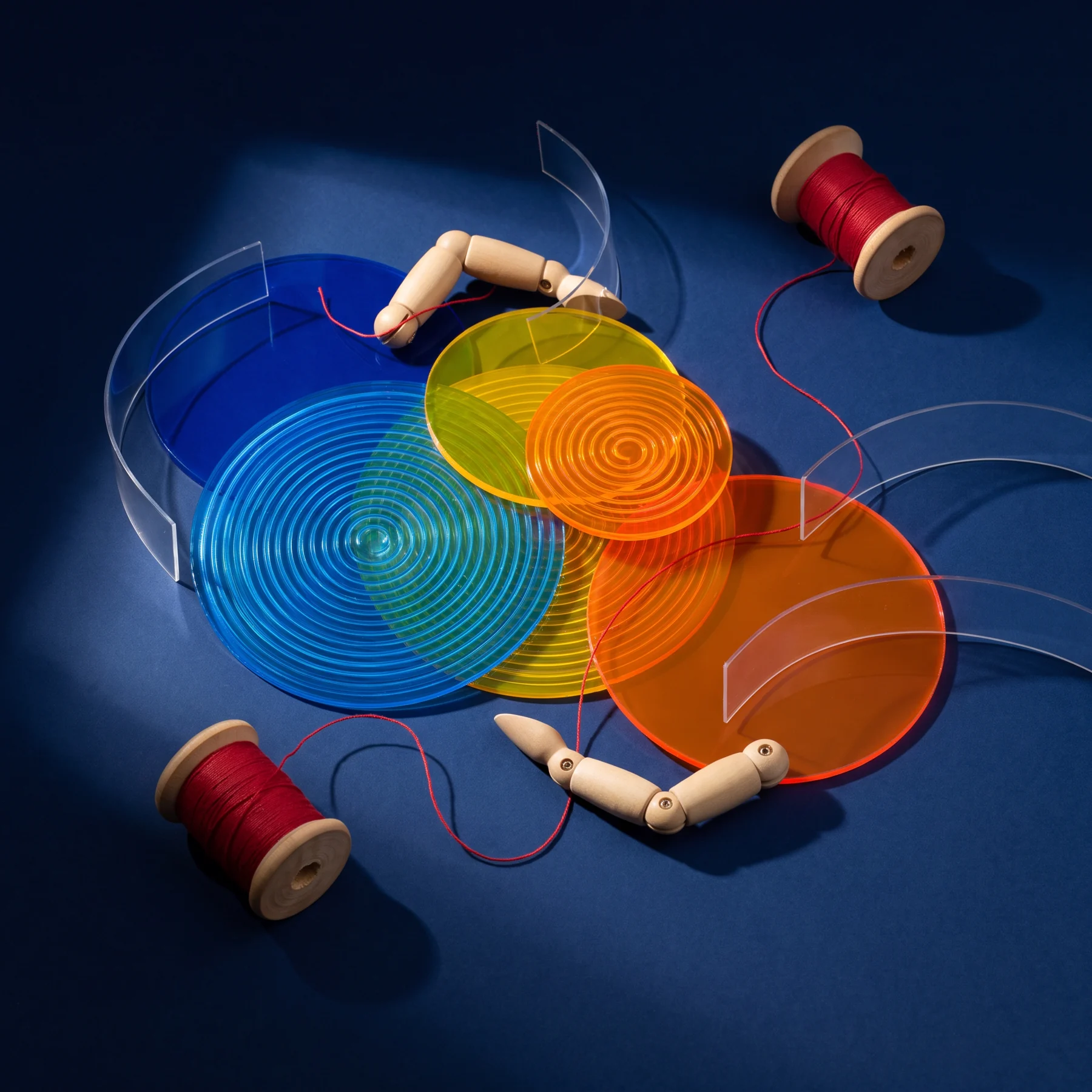 Colorful discs and arcs representing character motion
